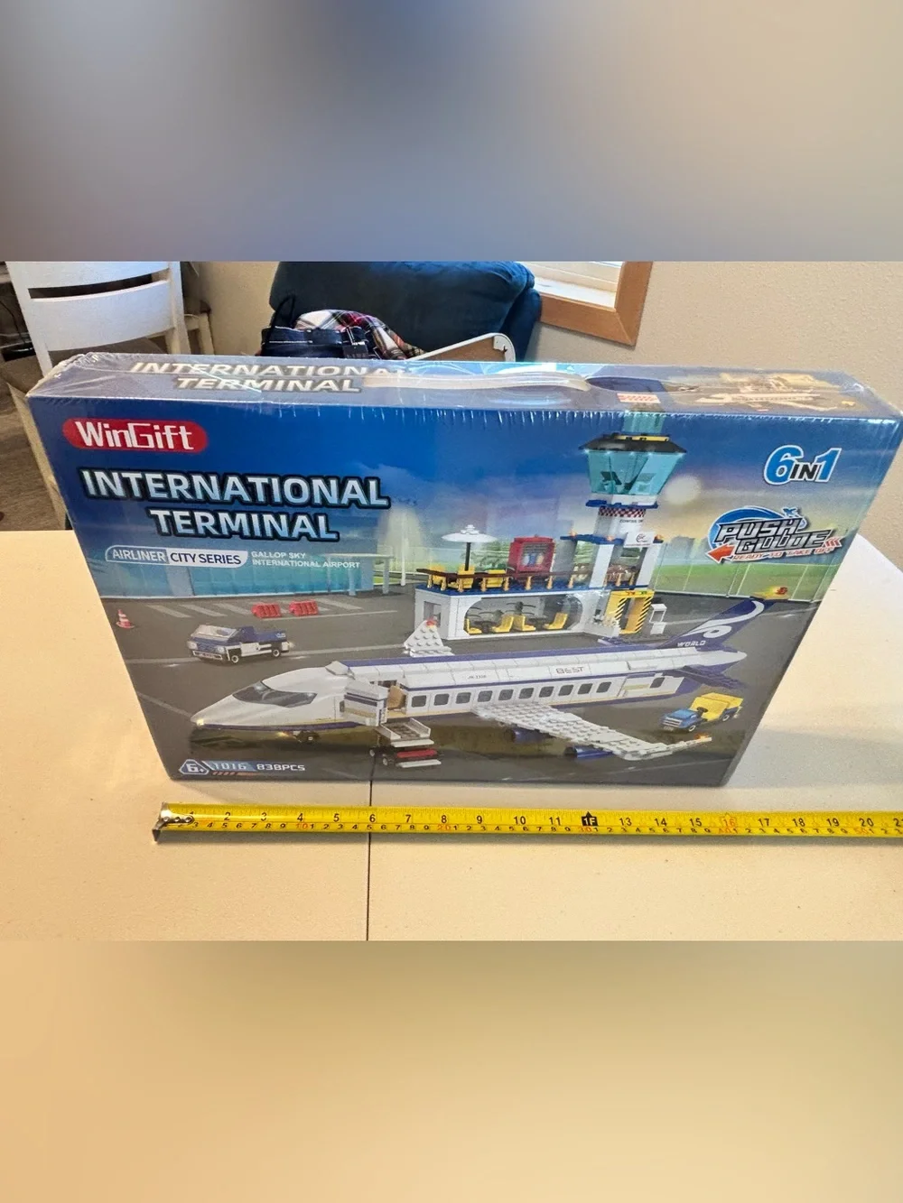 International Terminal 6-in-1 Kids Airliner building blocks Playset - Blue White
